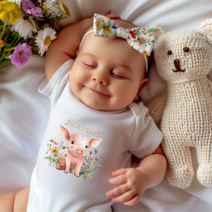 Baby-Schwein-Wildflowers-Farm-Babynamen-T-Shirt Baby Strampler