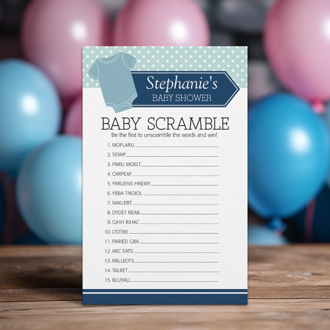 Baby Scramble Shower Game - Blue Boy Polka Dots (Custom Baby Shower Games)