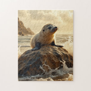 Baby Sea Lion bei Sonnenuntergang Puzzle