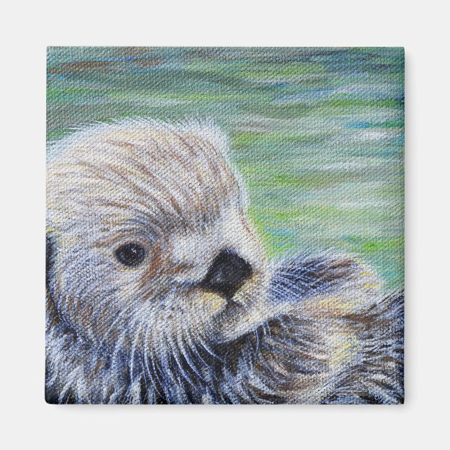 Baby Sea Otter Malerei Magnet (Vorne)