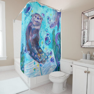 Baby Sea Otter Spielen im Wasser Niedliches Kuns Duschvorhang