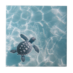 Baby Sea Turtle in klarem Wasser Fliese
