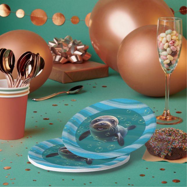 Baby Seal Paper Plate Pappteller (Multi)