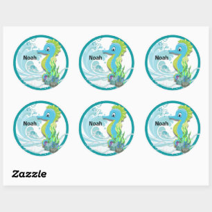 Baby Seepferd   Blue Personalisiert Round Sticker