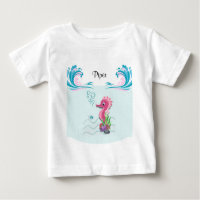 Baby Seepferd | Pink Personalisiert Baby T - Shirt