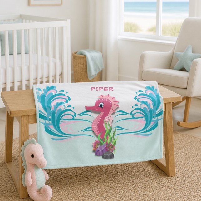 Baby Seepferd | Rosa Personalisiert Fleece Blankon (Von Creator hochgeladen)