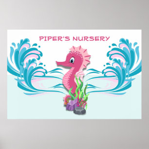 Baby Seepferd   Rosa Personalisiertes 36"x24"-Kind Poster