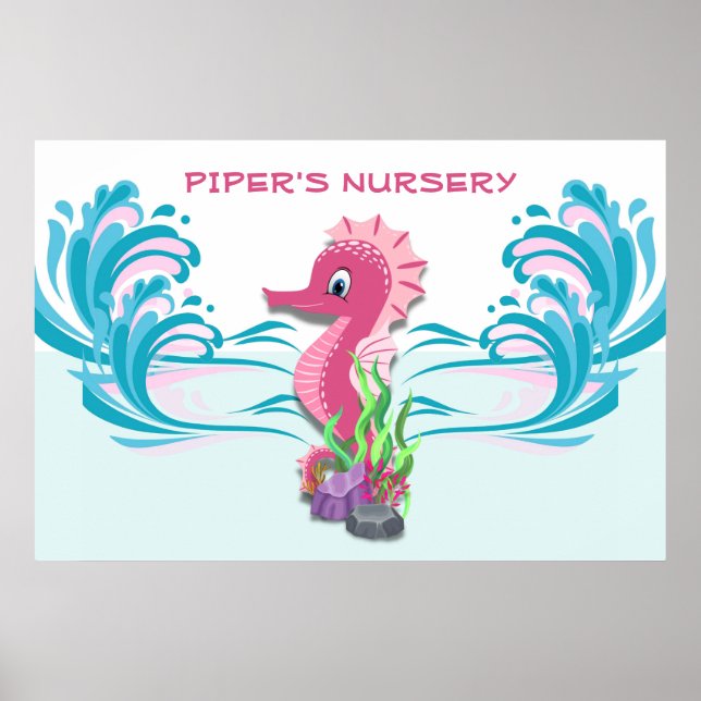 Baby Seepferd | Rosa Personalisiertes 36"x24"-Kind Poster (Vorne)
