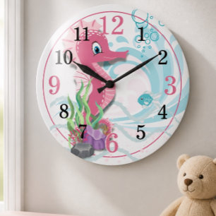 Baby-Seepferdchen   Rosa Kinderzimmer Wanduhr