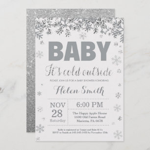 Baby sein kaltes äußeres Silber und graue Einladung
