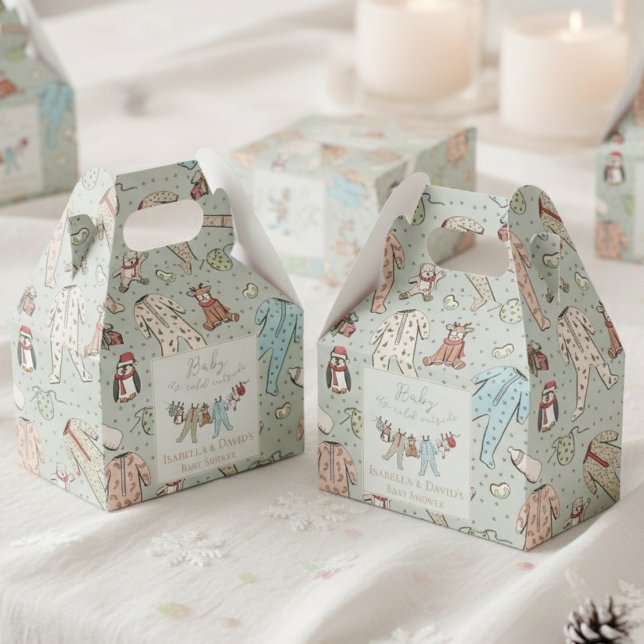 Baby seine kalte Außendusche Geschenkschachtel (Cute Sage Baby It's cold Outside Winter Wonderland Christmas Baby Shower Favor Boxes 4 Mother to Be)