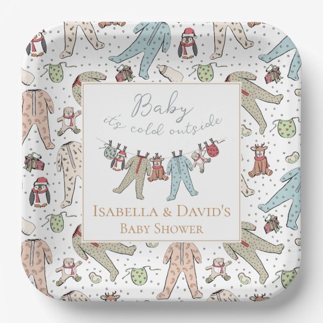 Baby seine kalte Außendusche Pappteller (Vorderseite)