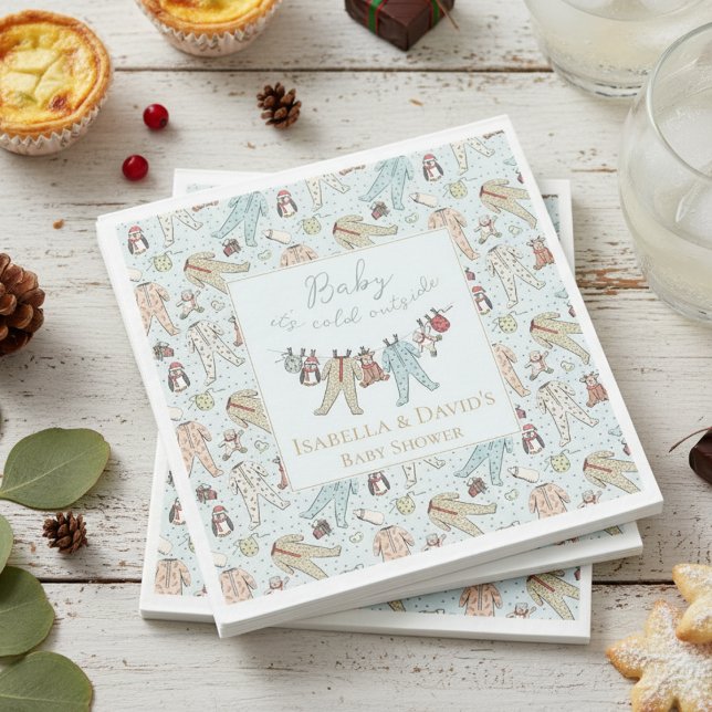 Baby seine kalte Außendusche Serviette (Cute Baby It's Cold Outside Winter Wonderland Christmas Baby Shower Paper Napkins for Mother to Be.)
