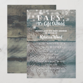 Baby seine kalte Außenseiten-rustikale hölzerne Einladung