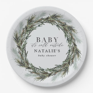 Baby seine kalte äußere Winter-Kranz-Babyparty Pappteller