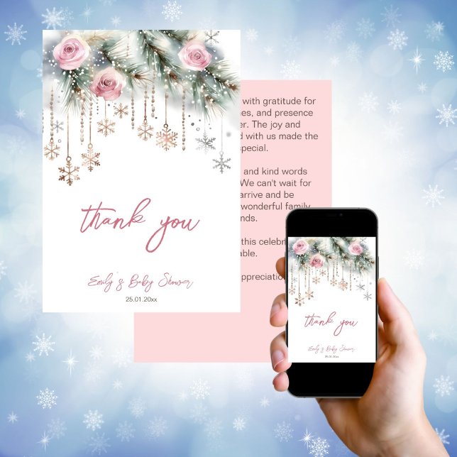 Baby seine kalte draußen im Winter Babydusche dank Einladung (Baby its cold outside winter baby shower thank you card editable template digital download snowflake)