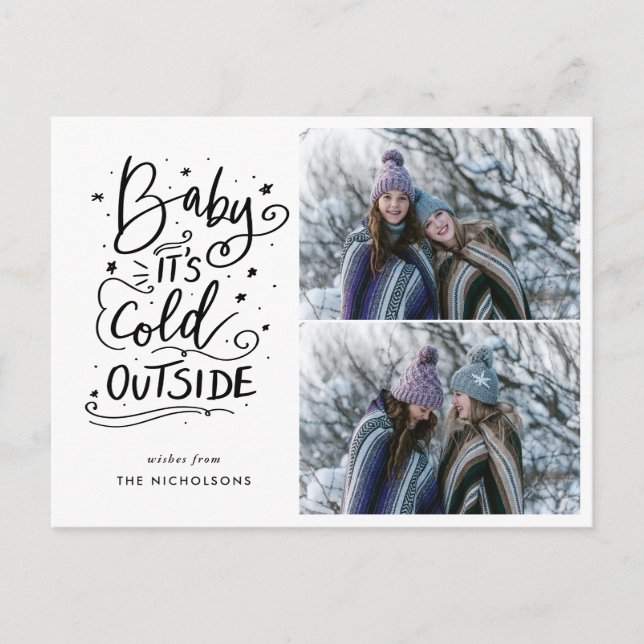 Baby seine kalte Outdoor Handschrift zwei Foto Postkarte (Vorderseite)