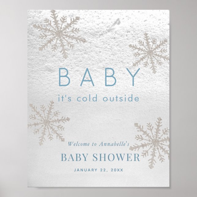 Baby seine kalte Outdoor Snowflake Blue Baby Dusch Poster (Vorne)