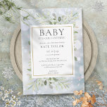 Baby seine kalte Outdoor Winterschneedusche Einladung<br><div class="desc">Mit zarten Waldwasserfarben-Blätter auf einem winterlichen Hintergrund mit abfallenden Schneeflocken. Diese geschlechtsneutrale Babydusche oder Sprinkle-Einladung kann mit Ihren besonderen Festdetails in der modernen Typografie personalisiert werden. Entwickelt von Thisisnotme©</div>