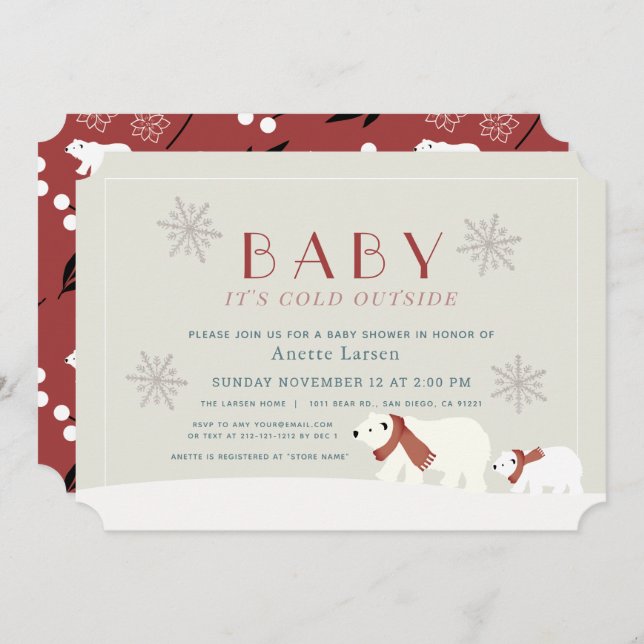 Baby seine kalten Außenpolarbären Beige Dusche Einladung (Vorne/Hinten)