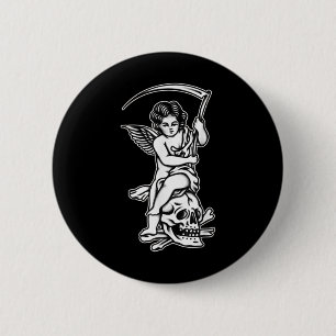 Baby Sensenmann Skull Scythe Blackwork Tattoo Flas Button