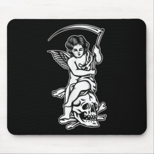 Baby Sensenmann Skull Scythe Blackwork Tattoo Flas Mousepad