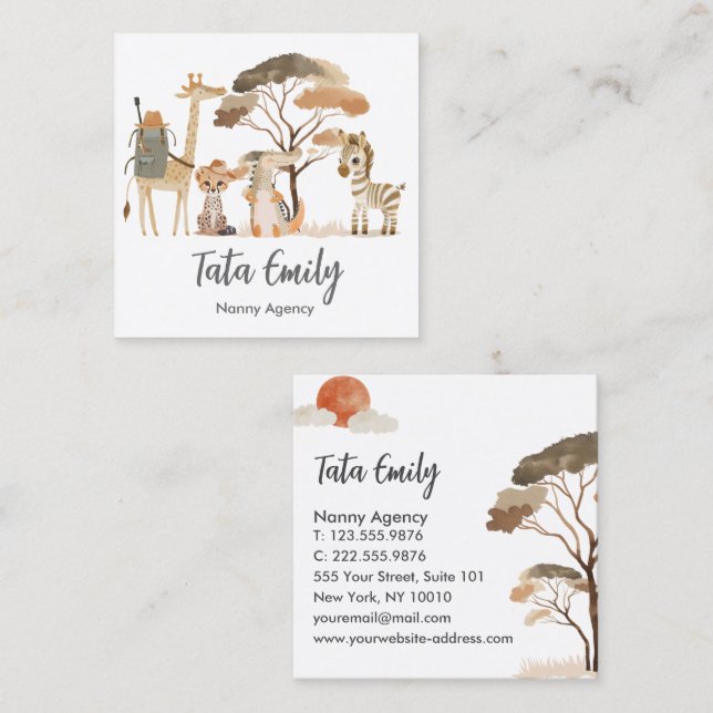 Baby Services Niedliche Tiere Business Card Quadratische Visitenkarte (Vorne/Hinten)