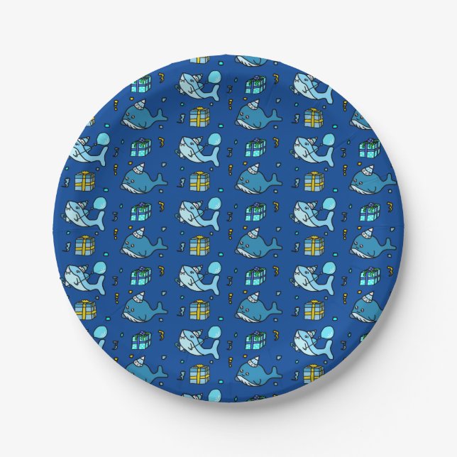 Baby Shark and Whales Personalisiert Boy's Birthda Pappteller (Vorderseite)