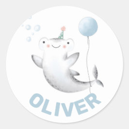 Baby Shark Balloon Kid's Birthday Siticker Classic Runder Aufkleber