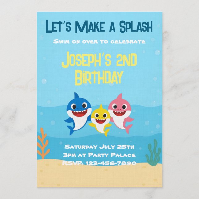 Baby Shark Birthday Invitation Einladung (Vorderseite)