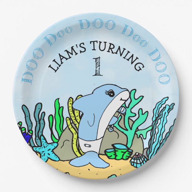 Baby Shark Boys Geburtstagsparty Pappteller (Vorderseite)