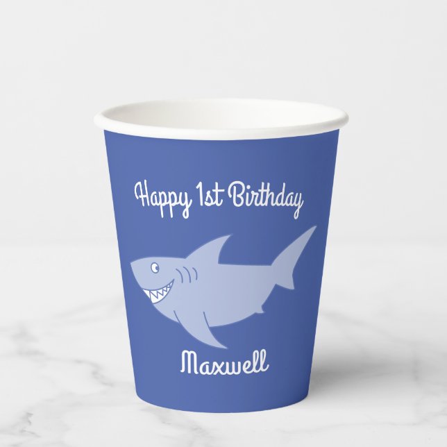 Baby Shark Kids 1. Geburtstag Pappbecher (Vorderseite)