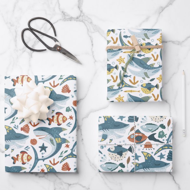 Baby Shark Kindergeburtstag Party Geschenk Geschenkpapier Set (Vorderseite)