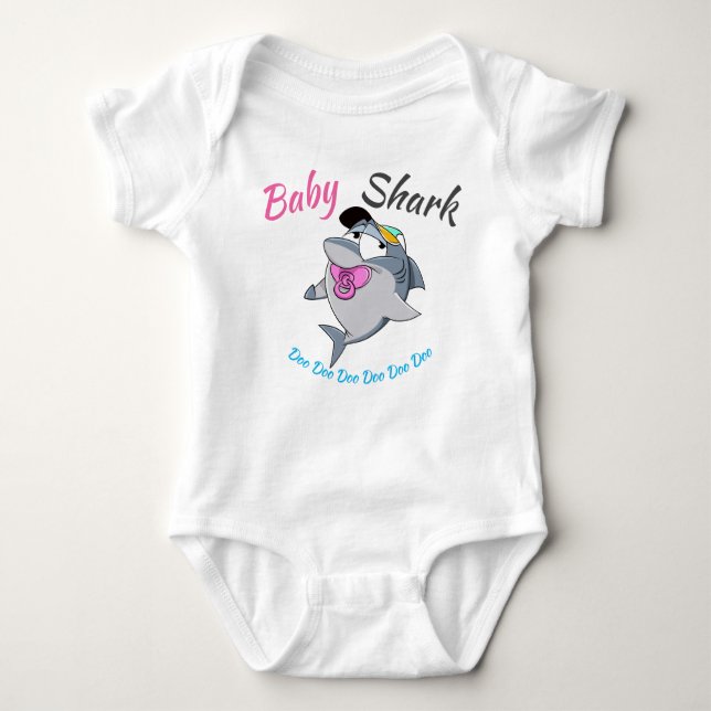 Baby Shark mit rosa Schnuller Doo Doo Doo Baby Strampler (Vorderseite)