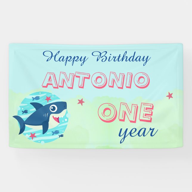 Baby Shark Ozeane niedliche Kinder Happy Birthday Banner (Horizontal)
