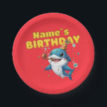 Baby Shark Pappteller<br><div class="desc">Make a splash at your little one's birthday party with this adorable Baby Shark design! Featuring a cheerful blue shark wearing a festive party hat and blowing a noisemaker, surrounded by colorful confetti and bubbles. This vibrant, high-quality illustration is perfect for first birthdays, "One-derful" ocean-themed parties, or any toddler who...</div>