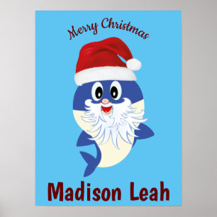 Baby Shark Santa Monogram Christmas Poster