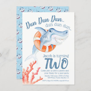 Baby shark swim lifesaver 2nd birthday party einladung