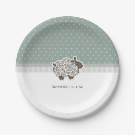 Baby Sheep Green Polka Dot Baby Dusche Pappteller