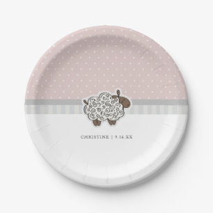Baby Sheep Pink Polka Dot Baby Dusche Pappteller