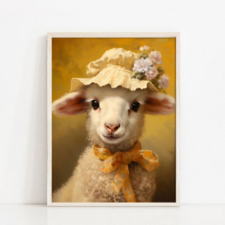 Baby Sheep Vintage Portrait, Victorian Animal Port Poster
