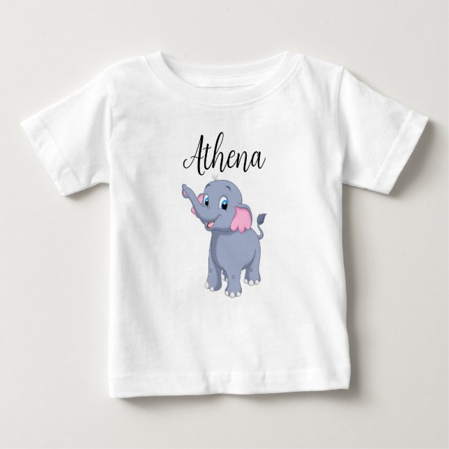 Baby-Shirt mit individualisierbarem Namen und Elef Baby T-shirt (Vorderseite)