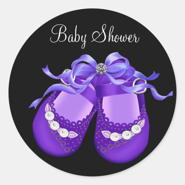 Baby Shoes Black Lila Baby Girl Shower Stickers (Vorderseite)