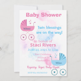 Baby Shooter Carriage Girl Boy Twins Einladung