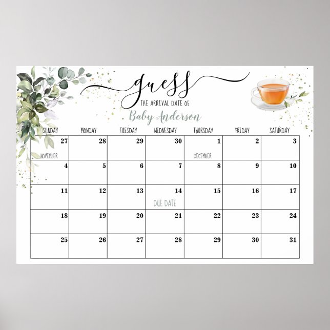 Baby Shooter Game Guess Due Date Kalender Poster (Vorne)