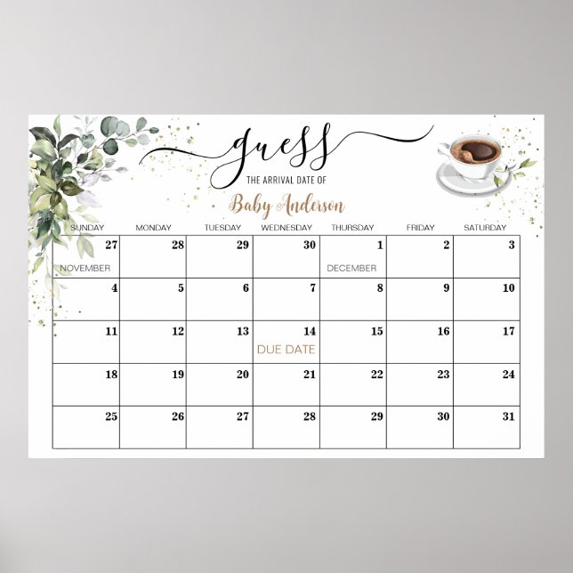 Baby Shooter Game Guess Due Date Kalender Poster (Vorne)