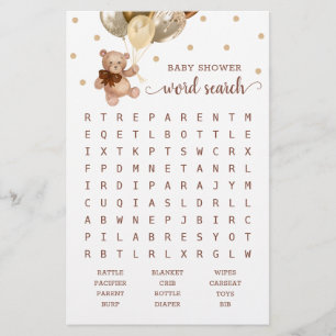 Baby Shooter Word Search Game Teddy Bear Brown