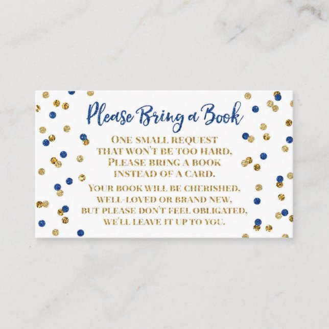 Baby Showbook Anfrage Navy Blue Gold Confetti Begleitkarte (Vorderseite)
