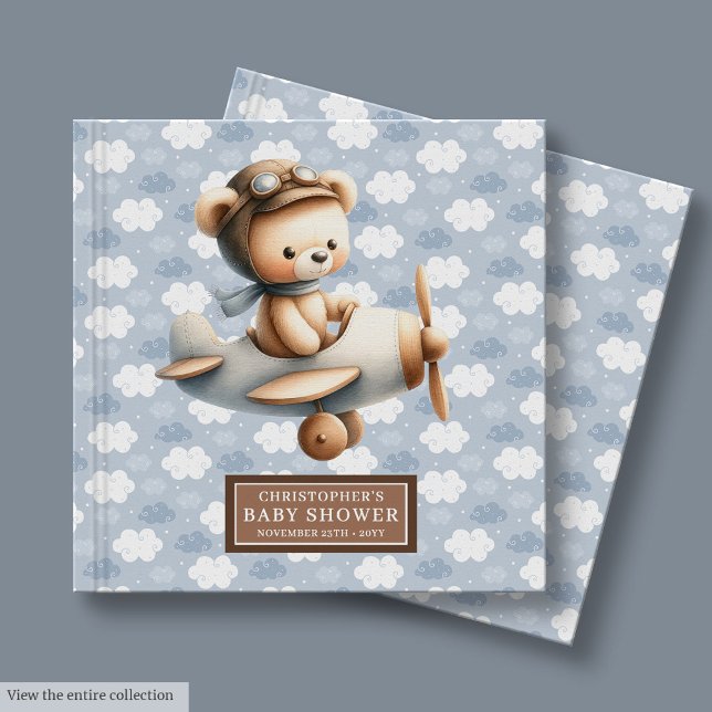 Baby Showbook Boy Teddy Bear Pilot Blue Gästebuch (Baby Shower Guest Book Boy Teddy Bear Pilot Blue)