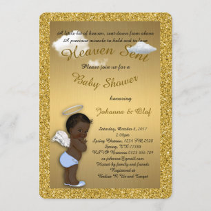 Baby Showboy, Afro American, Baby Angel, Gold Einladung